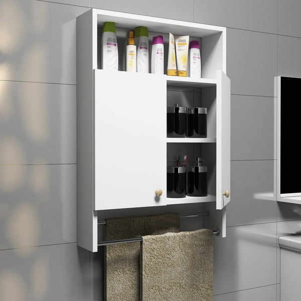 Balta vonios kambario spintelė su rankšluosčių laikikliu, vonios kambario spintelė-image-2