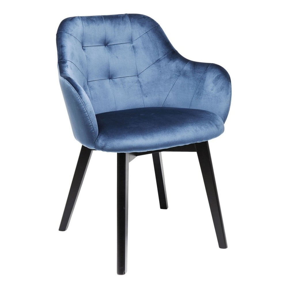 Aksominė mėlyna kėdė su buko medienos kojomis Kare Design