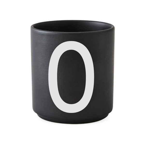 Juodas porcelianinis puodelis Design Letters Alphabet O, 250 ml