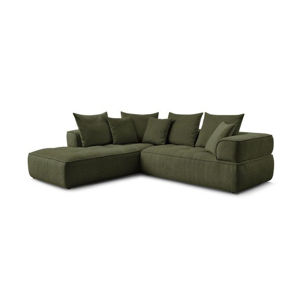 Žalios spalvos iš šenilinio audinio kampinė sofa (su kairiuoju kampu/„L“ formos) Whesley – Bobochic Paris-image-3