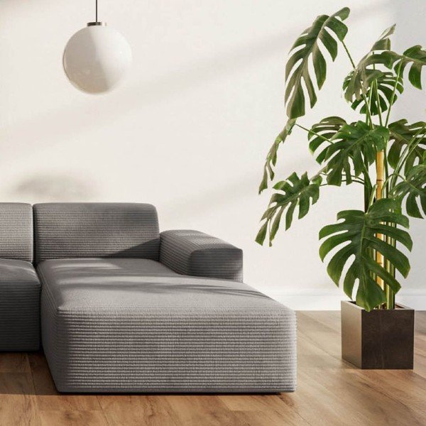 Pilkos spalvos iš kordinio velveto kampinė sofa (su dešiniuoju kampu/su gultu) Villet – Rodier-image-3