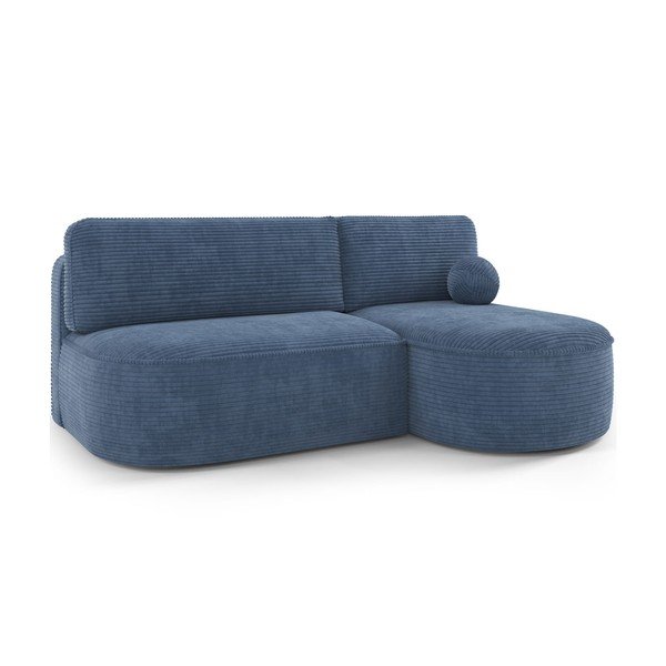 Tamsiai mėlynos spalvos sulankstoma/su sandėliavimo vieta kampinė sofa iš kordinio velveto (su dešiniuoju kampu/su gultu) Livosa – ELTAP