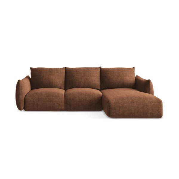 Terakotos spalvos sulankstoma kampinė sofa (su dešiniuoju kampu/su gultu) Leila – Makamii