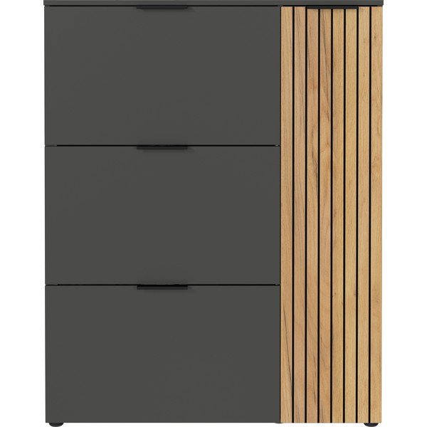 Antracito spalvos/natūralios spalvos atlenkiama spintelė batams iš ąžuolo 101x129x19 cm Gibisa – Germania-image-2