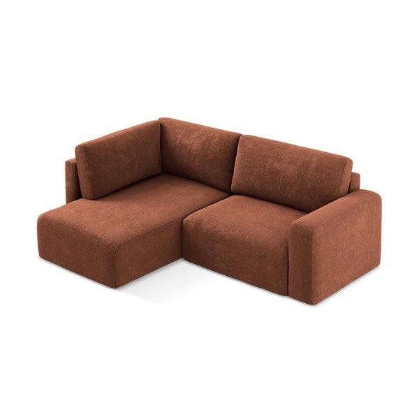 Terakotos spalvos sulankstoma/su sandėliavimo vieta kampinė sofa iš šenilinio audinio (su kairiuoju kampu/„L“ formos) Kona – Makamii-image-3