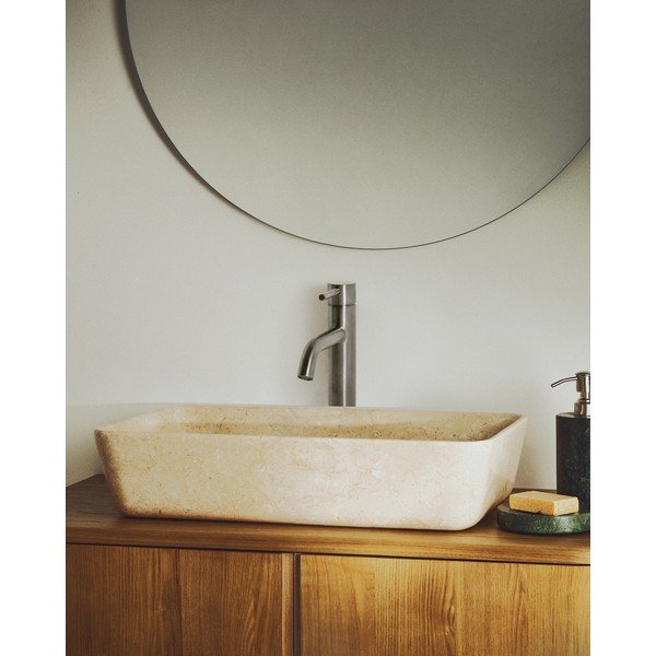 Smėlio spalvos iš akmens praustuvas 55x35 cm Darnen – Kave Home-image-1