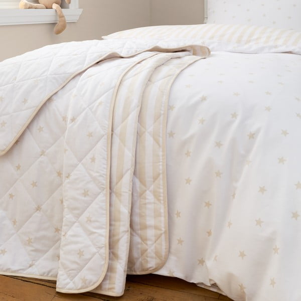 Baltos spalvos/smėlio spalvos iš medvilnės dygsniuota vaikiška lovatiesė 135x190 cm Mini Star & Stripes – Bianca-image-1