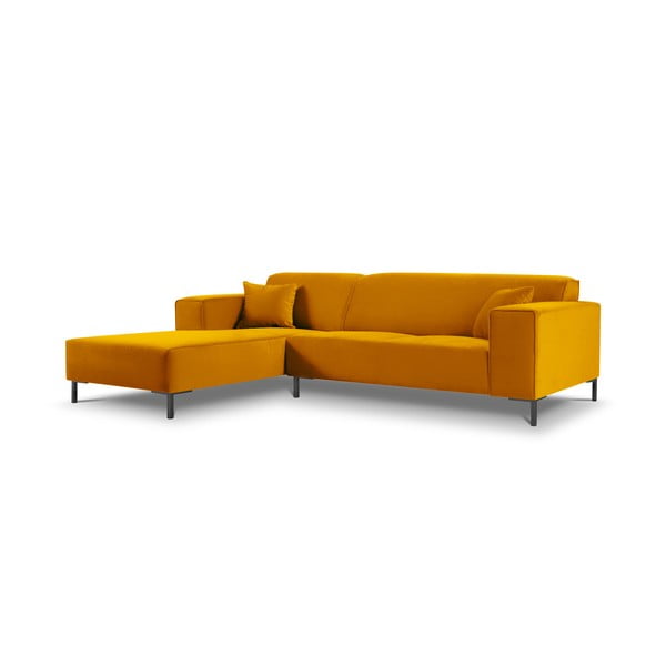 Geltona aksominė kampinė sofa Cosmopolitan Design Siena, kampas kairėje