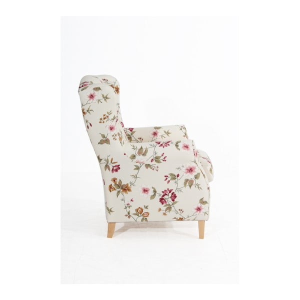 Kreminės ir baltos spalvos gėlėtas krėslas Max Winzer Lorris-image-4