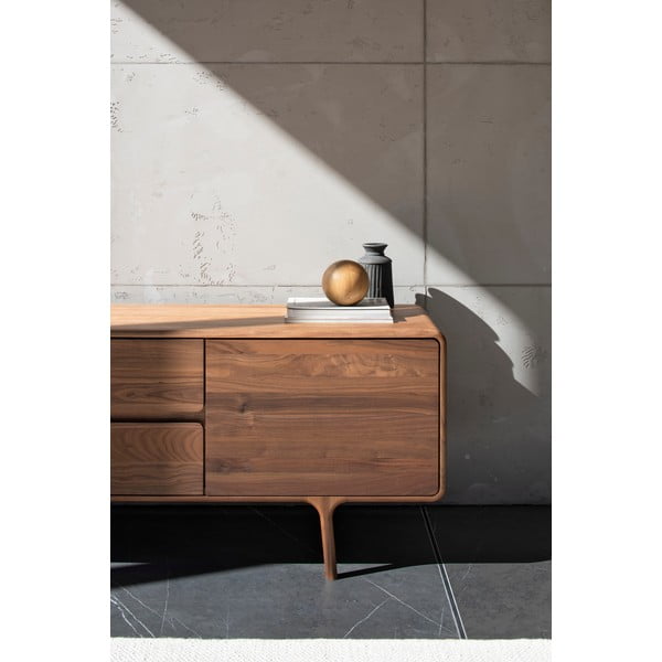 Rudos spalvos iš riešutmedžio masyvo TV spintelė 180x65x45 cm Fawn – Gazzda-image-2