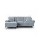 Šviesiai mėlynos spalvos iš velveto sulankstoma/su sandėliavimo vieta kampinė sofa (su kairiuoju kampu/su gultu) Kyoto – Cosmopolitan Design