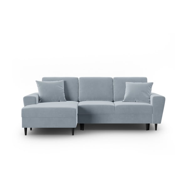 Šviesiai mėlynos spalvos iš velveto sulankstoma/su sandėliavimo vieta kampinė sofa (su kairiuoju kampu/su gultu) Kyoto – Cosmopolitan Design
