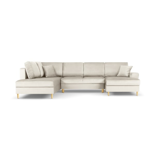Smėlio spalvos iš velveto sulankstoma/su sandėliavimo vieta kampinė sofa (su kairiuoju kampu/„U“ formos) Kyoto – Cosmopolitan Design