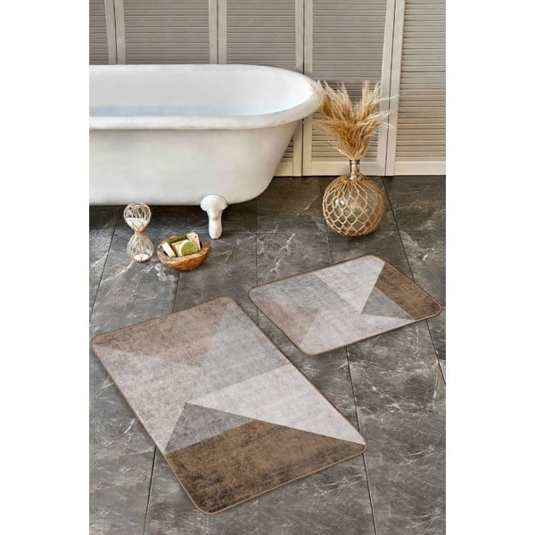 Pilkos spalvos/rudos spalvos iš velveto vonios kilimėliai 2 vnt. 60x100 cm – Mila Home-image-2