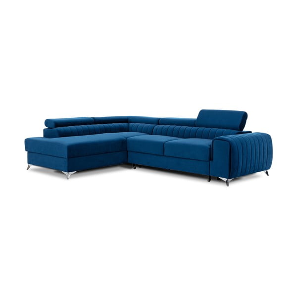 Mėlynos spalvos iš velveto sulankstoma/su sandėliavimo vieta kampinė sofa (su kairiuoju kampu/„L“ formos) Laurence – ELTAP-image-2