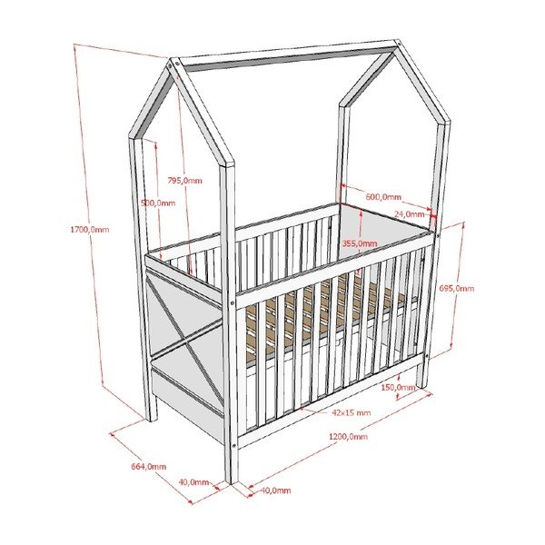 Natūralios spalvos iš pušies masyvo vaikiška lovelė reguliuojamas aukštis 60x120 cm Scott – Vipack-image-3