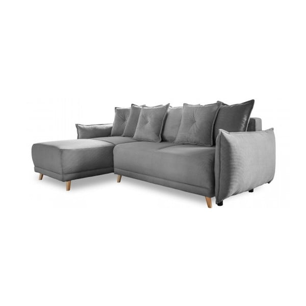 Sulankstoma kampinė sofa iš kordinio velveto pilkos spalvos (kintama) Lazy Lukka – Miuform