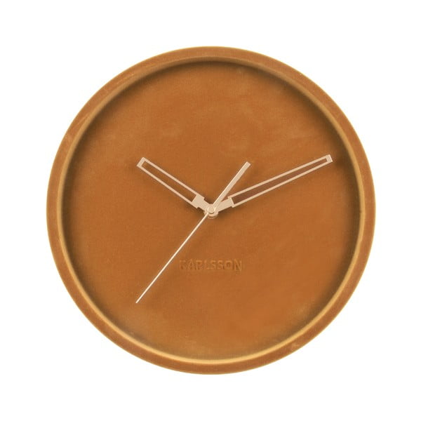 Karamelinis rudas aksominis sieninis laikrodis "Karlsson Lush", ø 30 cm
