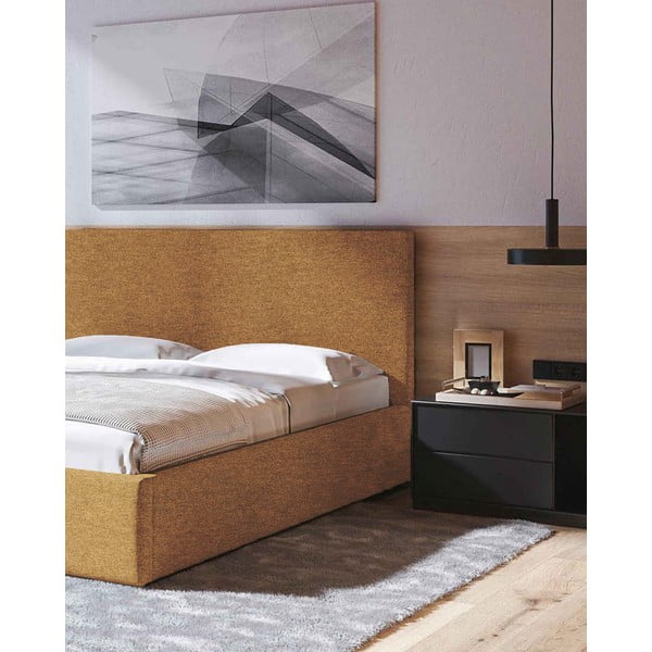 Ochros spalvos dvigulė lova audiniu dengta su sandėliavimo vieta su lovos grotelėmis 180x200 cm Bufo – MESONICA-image-4