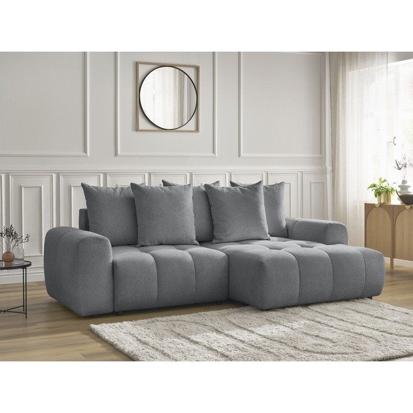 Pilkos spalvos sulankstoma/su sandėliavimo vieta kampinė sofa iš šenilinio audinio (su dešiniuoju kampu/su gultu) Roxelane – Bobochic Paris-image-3