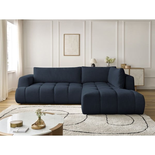 Tamsiai mėlynos spalvos sulankstoma/su sandėliavimo vieta kampinė sofa (su dešiniuoju kampu/„L“ formos) Fuji – Bobochic Paris-image-1