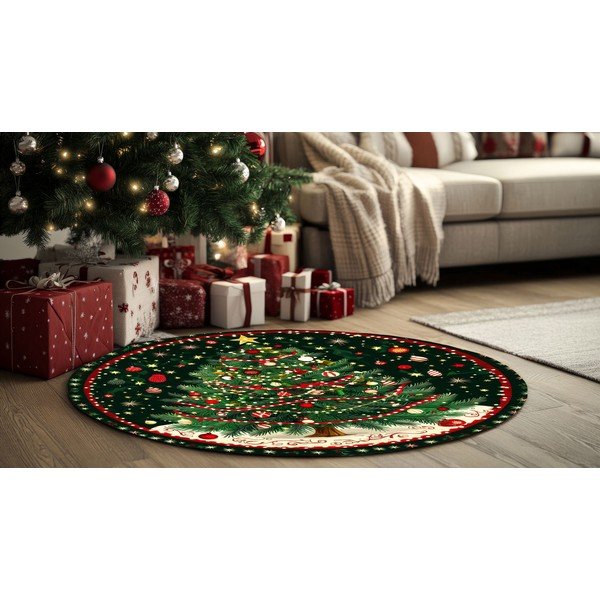 Žalios spalvos apvalios formos kilimas su Kalėdų motyvu ø 120 cm – Conceptum Hypnose-image-2