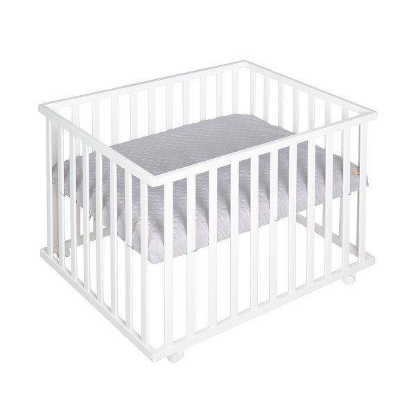 Baltos spalvos maniežas vaikams ant ratukų 100x75 cm Style – Roba