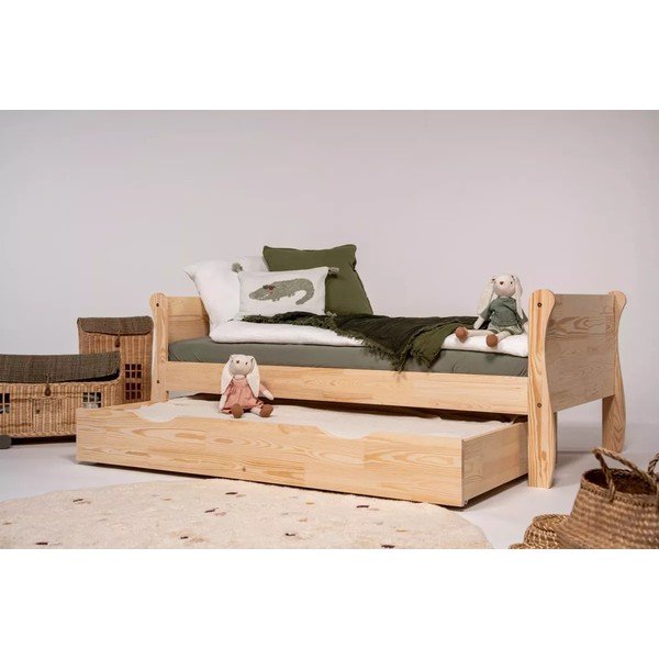 Natūralios spalvos ištraukiama iš pušies masyvo vaikiška lova su sandėliavimo vieta su lovos grotelėmis 90x180 cm Roma – Adeko-image-1