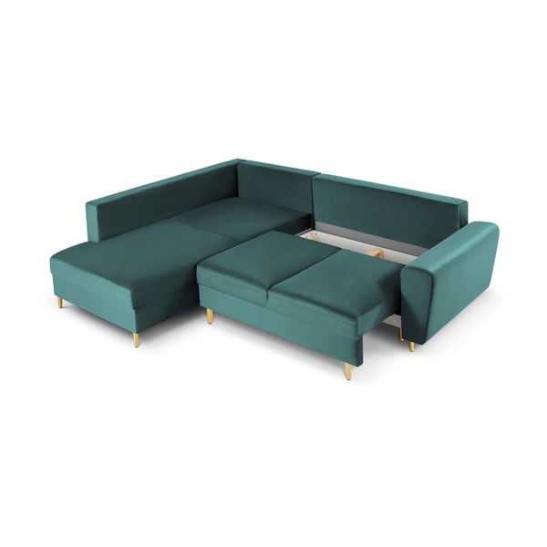 Smaragdinės spalvos iš velveto sulankstoma/su sandėliavimo vieta kampinė sofa (su kairiuoju kampu/„L“ formos) Kyoto – Cosmopolitan Design-image-3