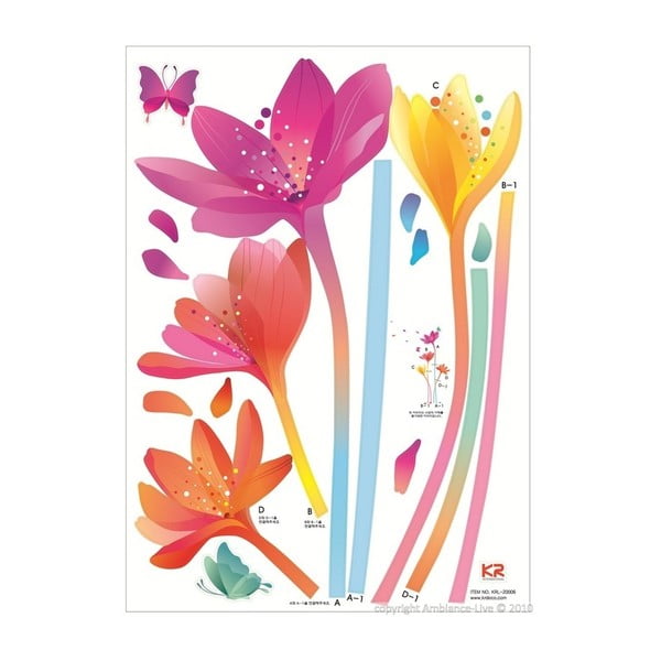 Vaivorykštės gėlių lipdukų rinkinys Ambiance Rainbow Flowers-image-2