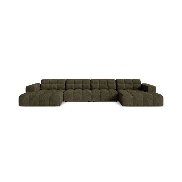 Khaki spalvos kampinė sofa iš šenilinio audinio („U“ formos) Chicago – Cosmopolitan Design