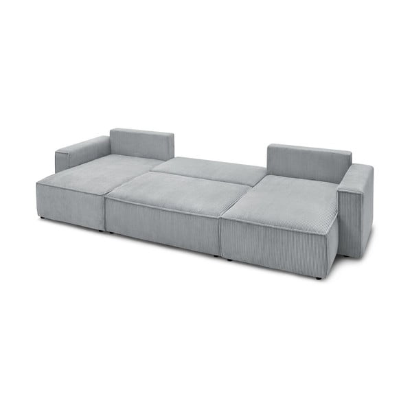 Sulankstoma kampinė sofa šviesiai pilkos spalvos iš kordinio velveto („U“ formos) Nihad – Bobochic Paris-image-4