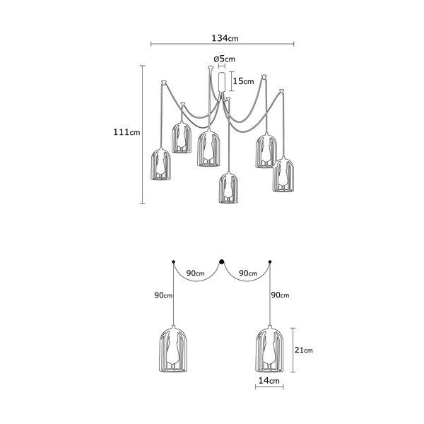 Juodas pakabinamas šviestuvas 6 lemputėms Opviq lights Pamukkale-image-2
