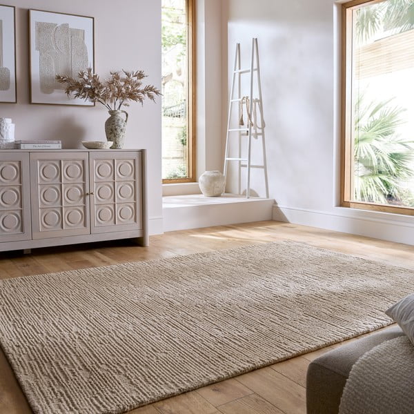 Rankų darbo smėlio spalvos iš vilnos kilimas 120x170 cm Harris Boucle – Flair Rugs-image-1