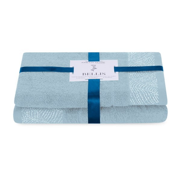 Vonios rankšluosčių rinkiniai iš medvilnės audinio šviesiai mėlynos spalvos 2 vnt. Bellis – AmeliaHome