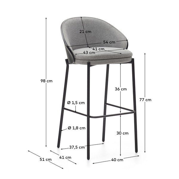 Juodos spalvos/pilkos spalvos baro taburetė (sėdynės aukštis 77 cm) Eamy – Kave Home-image-3