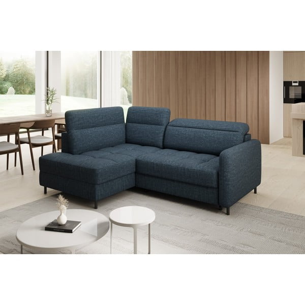 Mėlynos spalvos iš velveto sulankstoma/su sandėliavimo vieta kampinė sofa (su kairiuoju kampu/„L“ formos) Barea – ELTAP-image-1