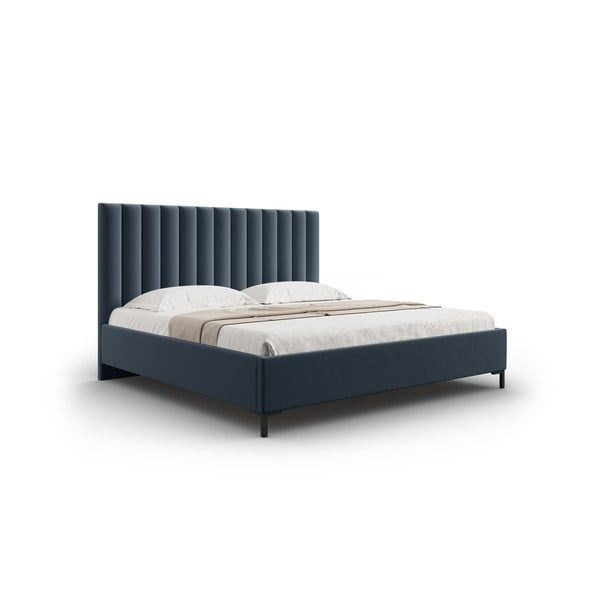 Dvigulė lova tamsiai mėlynos spalvos audiniu dengta su sandėliavimo vieta su lovos grotelėmis 180x200 cm Casey – Mazzini Beds-image-2