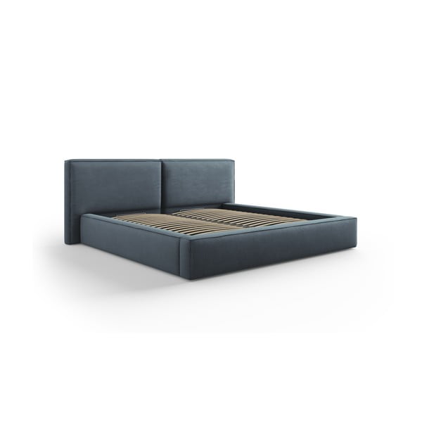 Dvigulė lova tamsiai mėlynos spalvos audiniu dengta su sandėliavimo vieta su lovos grotelėmis 200x200 cm Arendal – Cosmopolitan Design