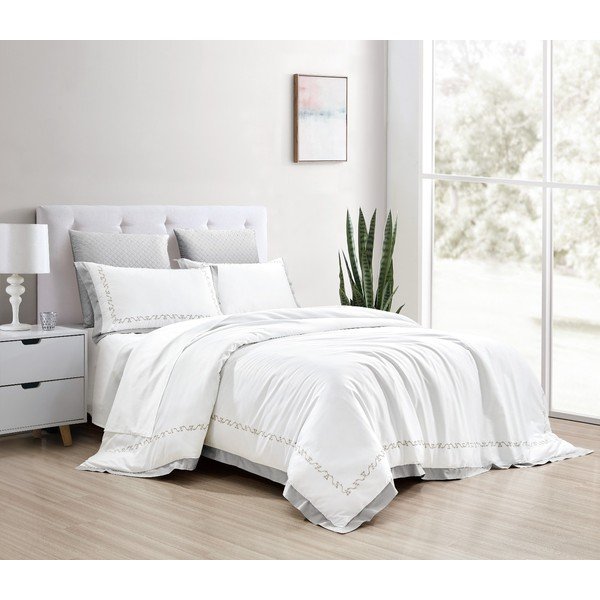 Baltos spalvos iš satino medvilnės viengulė patalynė su paklode/6 dalių 140x200 cm Diana – Mila Home Luxury