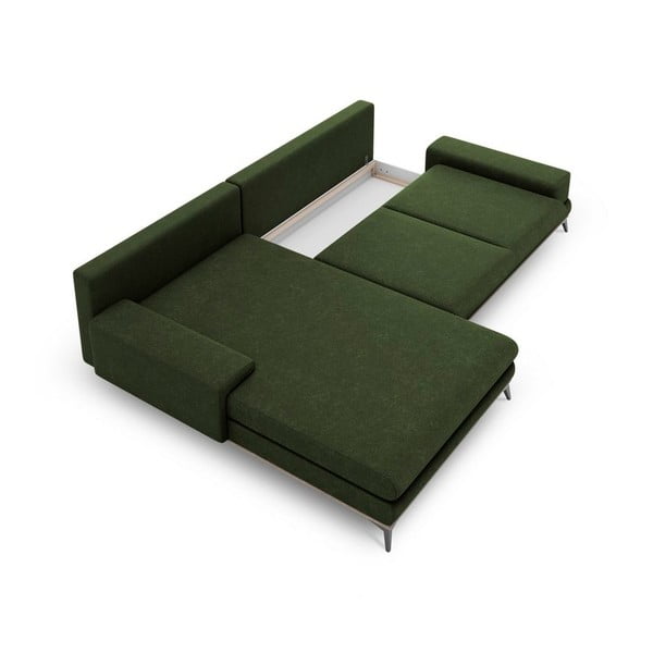 Samanų žalios spalvos kampinė aksominė sofa-lova Windsor & Co Sofos Planet, kairysis kampas-image-3