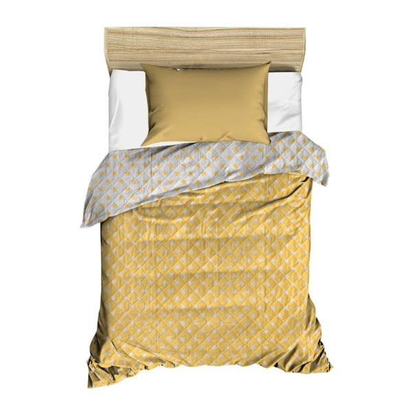 Geltonas dygsniuotas lovos užtiesalas "Dots", 160 x 230 cm