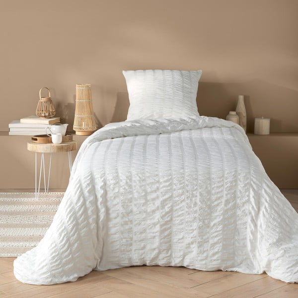 Baltos spalvos iš banguotos tekstūros viengulė patalynė 140x200 cm Plissia – douceur d'intérieur