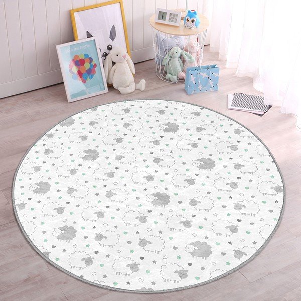 Vaikiškas kilimas baltos spalvos/šviesiai pilkos spalvos ø 80 cm Comfort – Mila Home-image-2