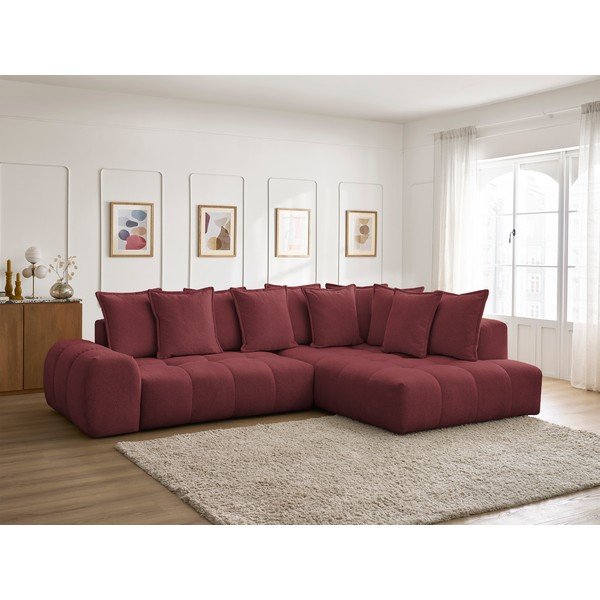 Bordo spalvos iš šenilinio audinio sulankstoma/su sandėliavimo vieta kampinė sofa (su dešiniuoju kampu/„L“ formos) Everest – Bobochic Paris-image-1