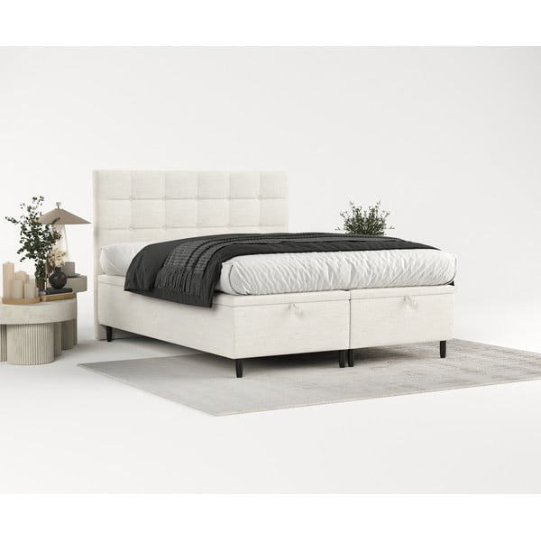 Dvigulė lova kreminės spalvos audiniu dengta su sandėliavimo vieta 160x200 cm Senses – Maison de Rêve-image-4