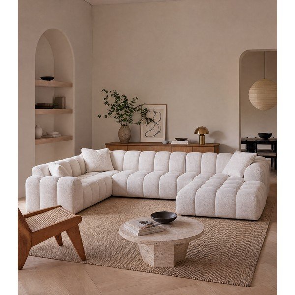 Kreminės spalvos iš šenilinio audinio kampinė sofa (su kairiuoju kampu/„U“ formos) Treno – Cosmopolitan Design-image-1