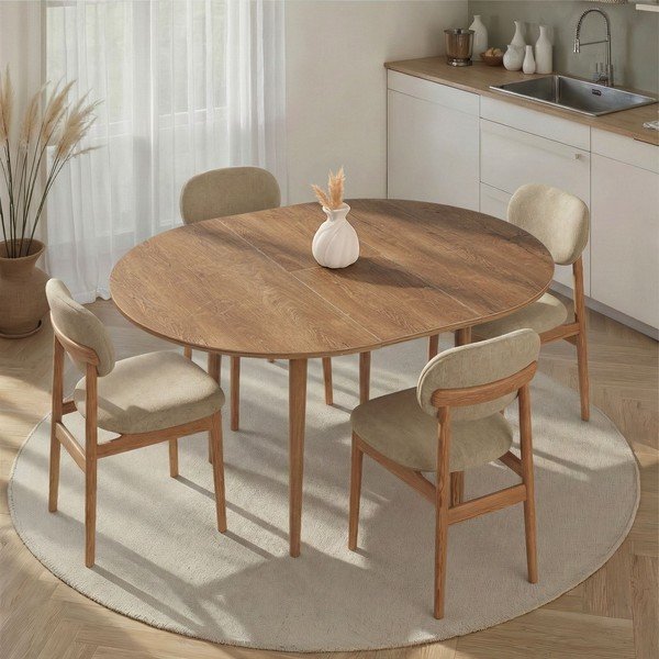 Apvalios formos prailginamas valgomojo stalas su papildomu stalviršiu iš ąžuolo ø 100 cm Viona – Kalune Design-image-1