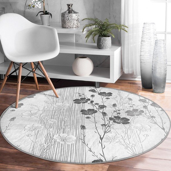 Skalbiamas/robotiniams dulkių siurbliams apvalios formos kilimas pilkos spalvos ø 80 cm Comfort – Mila Home-image-3