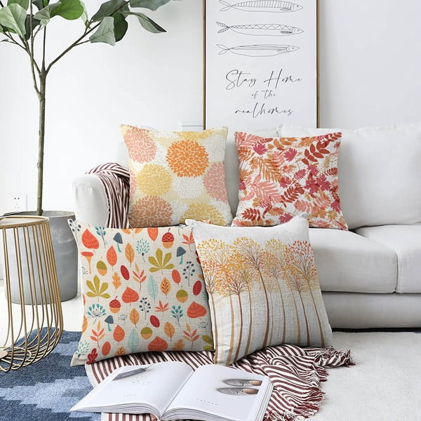 4 minimalistinių pagalvėlių užvalkalų rinkinys Autumn Vibes, 55 x 55 cm